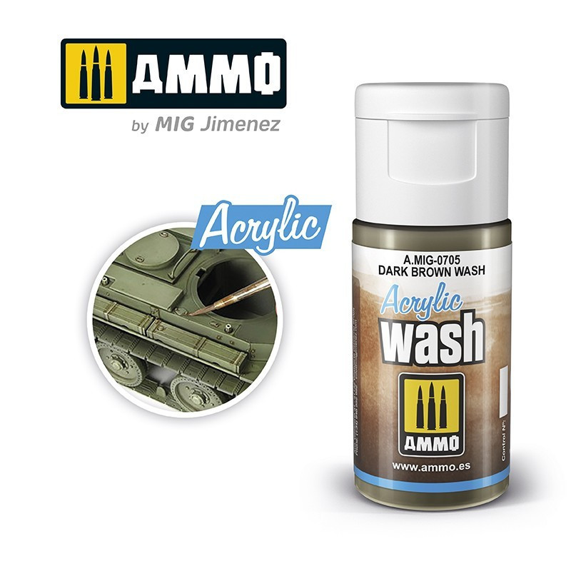 Dark Brown Wash 0705 AMMO by Mig 15ml Acrylic Wash