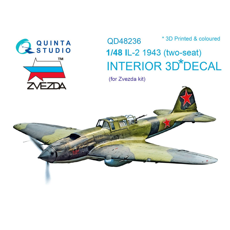 IL-2 1943 (two-seat) 3D-Printed & coloured Interior (Zvezda) QD48236 Quinta Studio 1:48