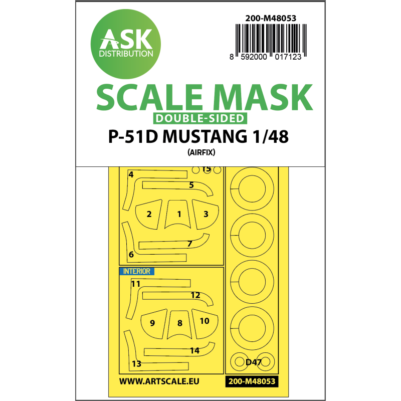 P-51D Mustang double-sided mask M48053 ASK Distribution 1:48 for Airfix